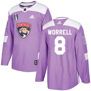 Men's Florida Panthers Peter Worrell Adidas Authentic Fights Cancer Practice 2023 Stanley Cup Final Jersey - Purple