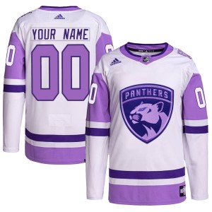 Youth Florida Panthers Custom Adidas Authentic Hockey Fights Cancer Primegreen Jersey - White/Purple