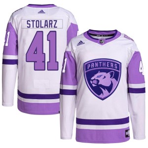 Youth Florida Panthers Anthony Stolarz Adidas Authentic Hockey Fights Cancer Primegreen Jersey - White/Purple