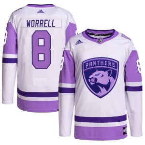 Youth Florida Panthers Peter Worrell Adidas Authentic Hockey Fights Cancer Primegreen Jersey - White/Purple