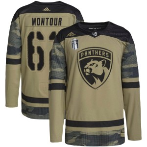 Youth Florida Panthers Brandon Montour Adidas Authentic Military Appreciation Practice 2023 Stanley Cup Final Jersey - Camo
