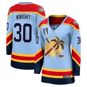 Women's Florida Panthers Spencer Knight Fanatics Branded Breakaway Special Edition 2.0 2023 Stanley Cup Final Jersey - Light Blu