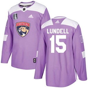 Youth Florida Panthers Anton Lundell Adidas Authentic Fights Cancer Practice 2023 Stanley Cup Final Jersey - Purple