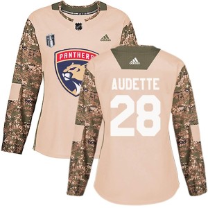 Women's Florida Panthers Donald Audette Adidas Authentic Veterans Day Practice 2023 Stanley Cup Final Jersey - Camo
